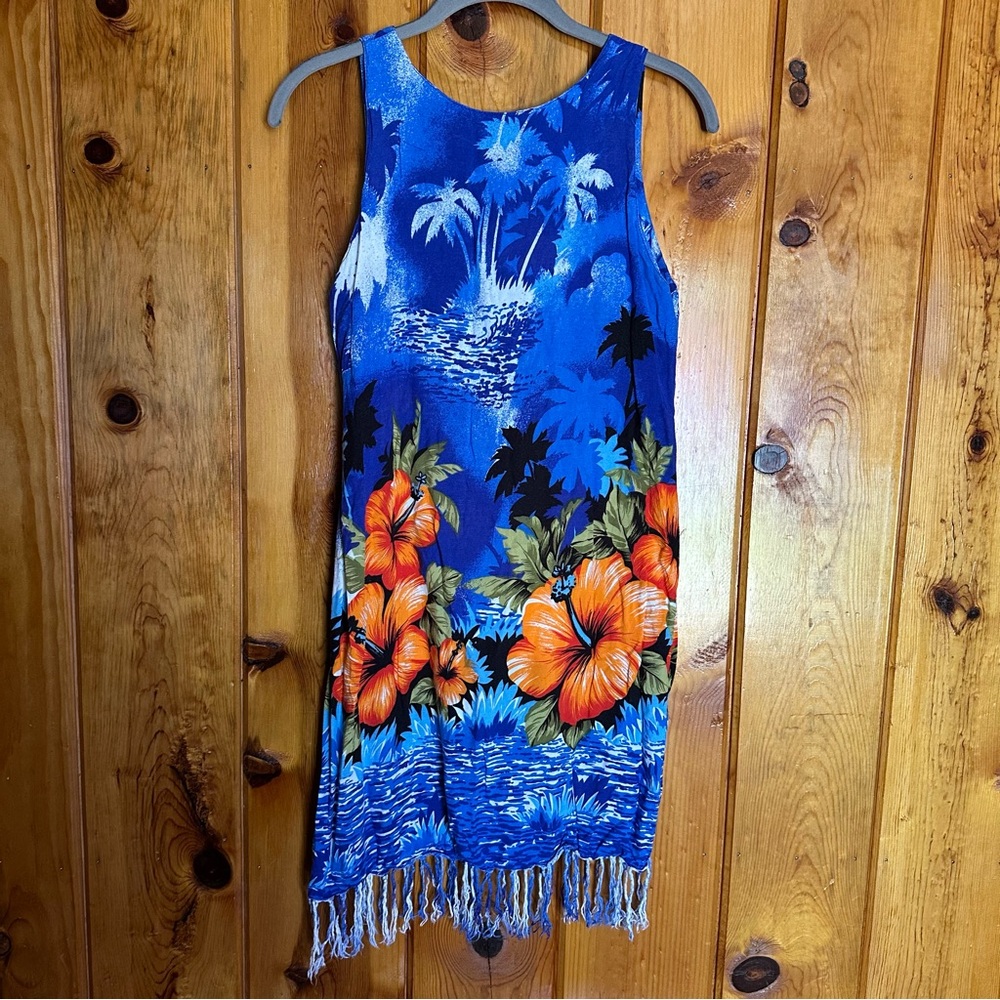 Vintage InGear Blue Floral Sleeveless Dress with Fringe - Picture 2 of 5
